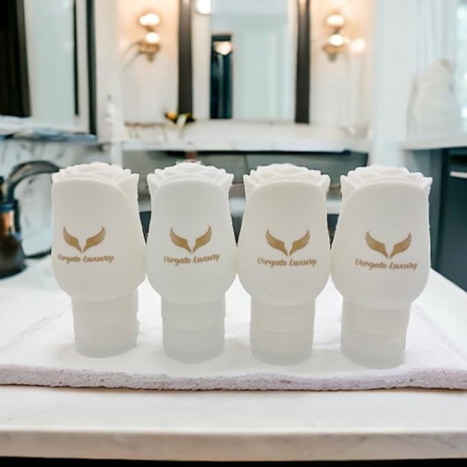 Vorgato Luxury- Silicone Travel Bottles for Toiletries - 3oz Silicone - TSA Approved - Refillable Travel Bottles 4pcs (White)