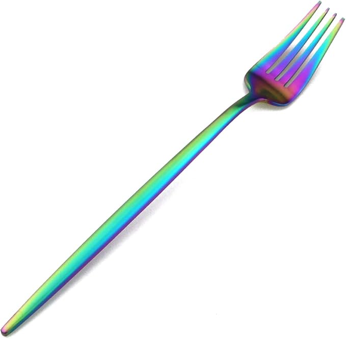 Matte Rainbow Silverware, Gugrida 5-Piece 18/10 Stainless Steel Flatware Set, Satin Finish Kitchen Utensils, Tableware Travel Cutlery for Camping, Office or School Lunch, Dishwasher Safe