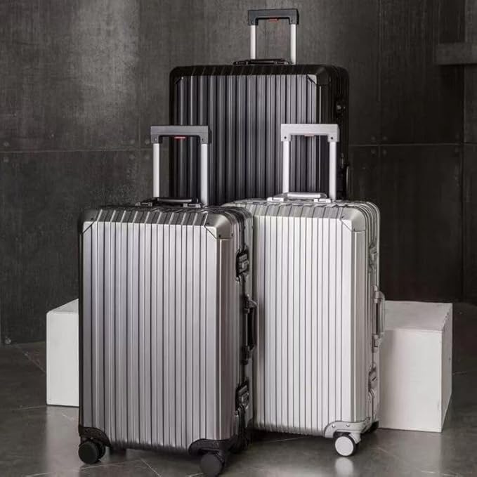 Mvst Luggage Premium All Aluminum Magnesium Carry On 20'' Lightweight Metal,Suitcase with Spinner Wheels Built-in Toiletry Set, Luggage Protector（silvery） (Grey, 20inch)