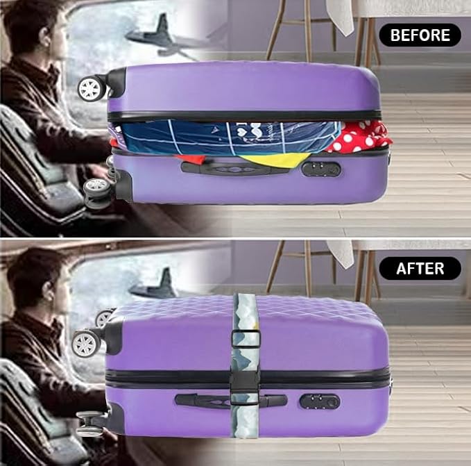 Luggage Straps for Suitcases Travel Belt Accessories, Cute Suitcase Strap, Adjustable Luggage Belt Strap, Heavy Duty with Quick-Release Buckle Luggage Strap Cute Drawing Mountain