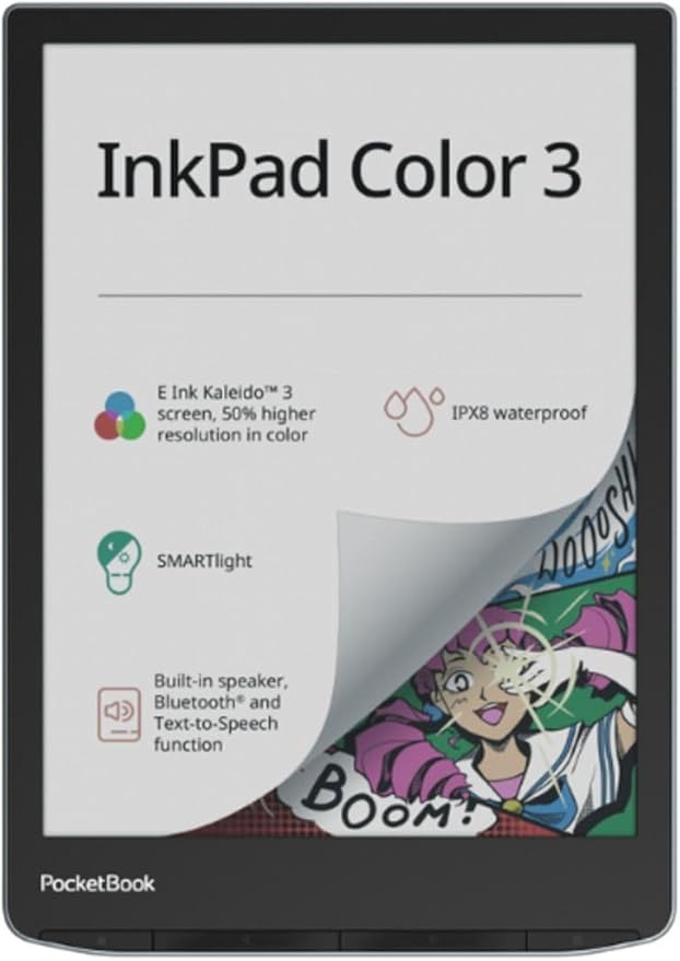 PocketBook InkPad Color 3 E-Book Reader - Enhanced 7.8'' Color E-Paper E-Ink Screen - Eye-Friendly E-Reader for Comics - SMARTlight - Audiobooks & Text-to-Speech - Bluetooth® & Built-in Speaker