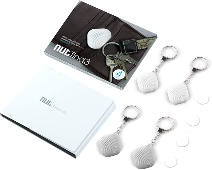 Key Finder, Bluetooth Tracker Item Locator with Key Chain for Keys Pet Wallets or Backpacks and Tablets, Batteries Include (2 White & 2Gray, 4 Pack)