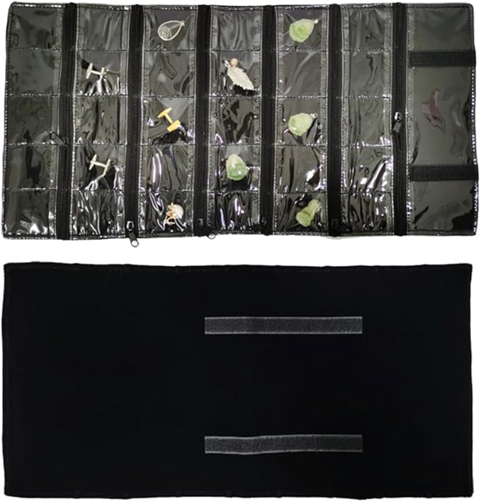 Travel Jewelry Roll Bag Portable Organizer Pouch With Grids&PVC Cover Storage Bags for Necklace, Bracelet, Bracelet,Ring, Badge, Pendant