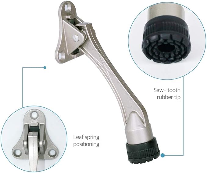 Door Stopper, Kick Down Door Stops for Heavy Doors, with Rubber Tip and Spring Lever, Adjustable, Easy to Set Down and Release, 4-Inch, for Wide Doors (4inch x 2pack, Satin Nickel)