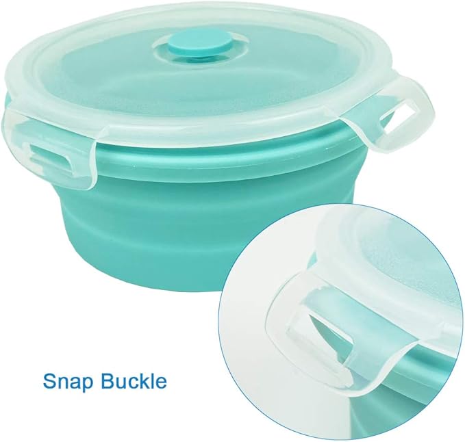 CARTINTS Small Collapsible Bowl Silicone Food Storage Containers Collapsible Camping Bowl for Travel Camping Hiking with Airtight Plastic Lids and 2Pack Silicone Dish Sponges- Blue, 500ml