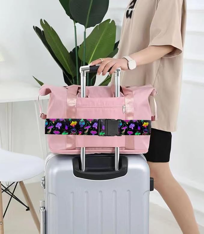 Luggage Straps for Suitcases Travel Belt Accessories, Cute Suitcase Strap, Adjustable Luggage Belt Strap, Heavy Duty with Quick-Release Buckle Luggage Strap Purple Mushrooms