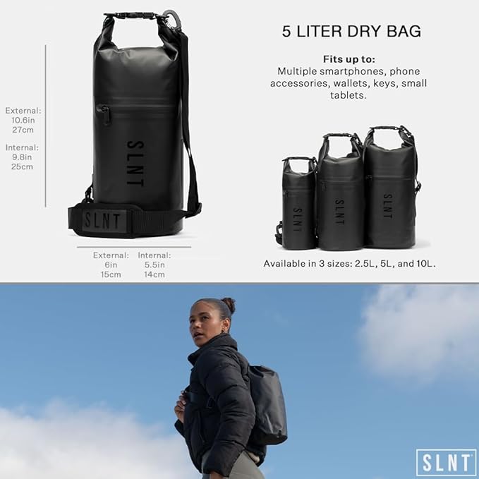 SLNT Waterproof Faraday Dry Bag - 420D Waterproof Nylon Signal Blocking Backpack - Protects Electronics from Water, Spying, Hacking - Blocks RFID, WiFi, Bluetooth, NFC, Cellular, GPS, EMF (5 Liter)