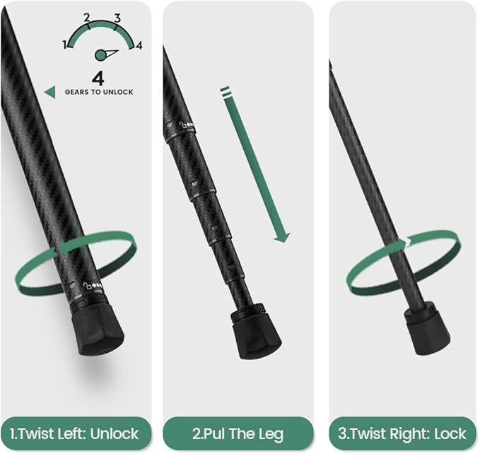 Fotopro Carbon Fiber Tripod 60 Inch 360 Degree Ball Head Quick Release Plate Lightweight Camera Tripod for Travel Tripod Folded Height Only 14.2",Max Loads up to 22lbs,Green