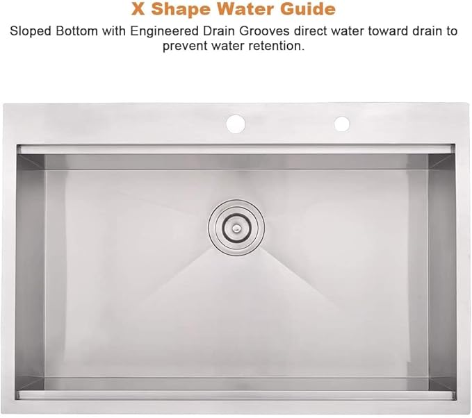 30 Inch Drop In Kitchen Sink Workstation-Bokaiya 30x22 Stainless Steel Drop In Sink 16 Gauge Deep Single Bowl Kitchen Sink with Cutting Board