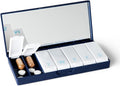 PORT X POLISH Designer Weekly Pill Box Organizer (Single 1X Daily, Navy) | Compact, Stylish 7-Day Vitamin Supplement Case | Cute Portable Mini Travel Medicine Carrier | BPA-Free Pillbox Caddy