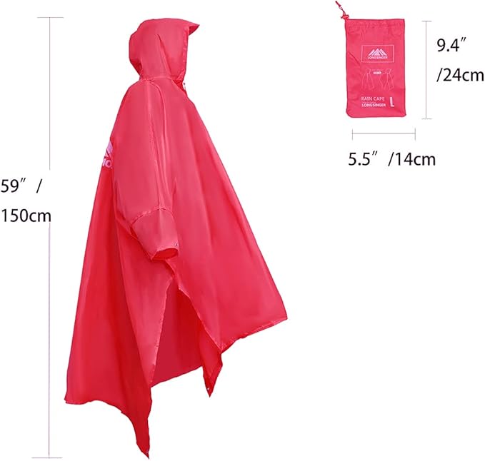 longsinger Rain Poncho for Adult, Waterproof Rain Poncho with Hood and Sleeve, Ideal for Hiking, Hunting, Camping