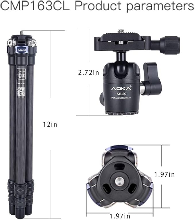 AOKA 28in/1.1lb Mini Portable Carbon Fiber Tripod, Lightweight Compact Travel Tabletop Tripod Stand for Phone，Camera，Camcorder，Projector，Webcam, with Metal Phone Mount & Center Column