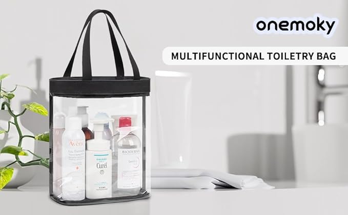 Travel Toiletry Bag, Clear Toiletry Bag for Women, Large Transparent Makeup Bag, Waterproof Clear Tote Bag Cosmetic Organizer, Portable Toiletry Bath Bag for Bathroom, Gym, Beach, Swimming, Traveling