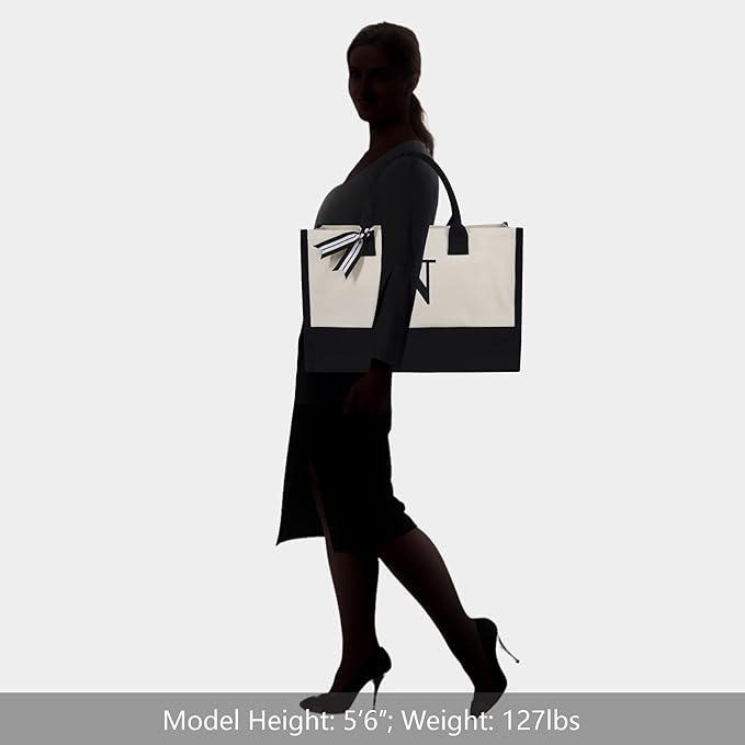 TOPDesign Embroidery Initial Canvas Tote Bag, Personalized Present Bag, Suitable for Wedding, Birthday, Beach, Holiday, is a Great Gift for Women, Mom, Teachers, Friends, Bridesmaids (Letter N)