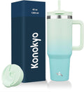 40 oz Tumbler with Handle and 2 Straws,2 in 1 Lid Insulated Water Bottle Stainless Steel Travel Coffee Mug,Mint