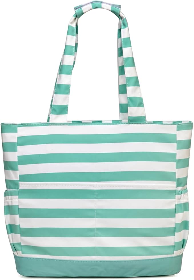VASCHY Beach Bag for Women, Large Waterproof Sandproof Fold-able Packable Pool Tote Bag w Zipper/Pockets