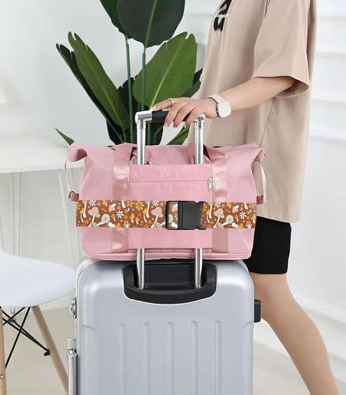 Luggage Straps for Suitcases Travel Belt Accessories, Cute Suitcase Strap, Adjustable Luggage Belt Strap, Heavy Duty with Quick-Release Buckle Luggage Strap Cute Boho Mushrooms