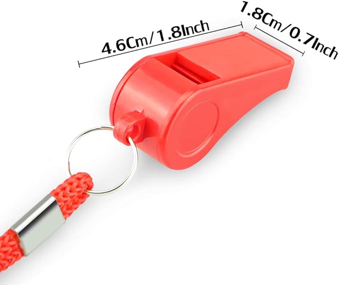 Red Emergency Whistles with Lanyard, Loud Crisp Sound, 2 Packs Plastic Whistles Ideal for Lifeguard, Self-Defense and Emergency