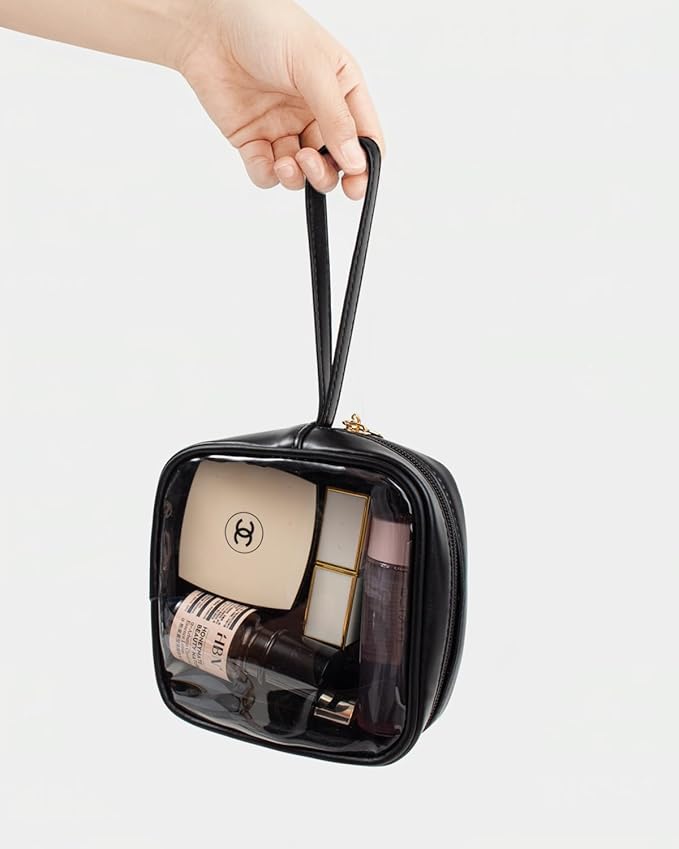 KOTORA TSA Approved Toiletry Bag with Mini Clear Makeup Bag Travel Size Beach Pool Bag Car Accessories for Women Her (Clear Mini-Black)