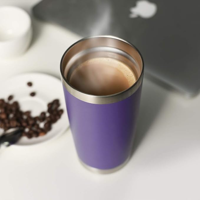DOMICARE 20oz Stainless Steel Tumbler Bulk with Lid, Double Wall Vacuum Insulated Travel Mug, Powder Coated Coffee Cup (Powder Purple, 8)