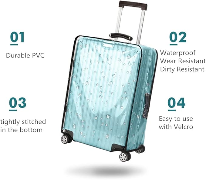 Suitcase Covers for Luggage – TSA Approved Clear PVC Luggage Protector Cover, Thick Transparent Waterproof Sleeve with Large Hook and Loop Closure, Fits 28" Wheeled Suitcases