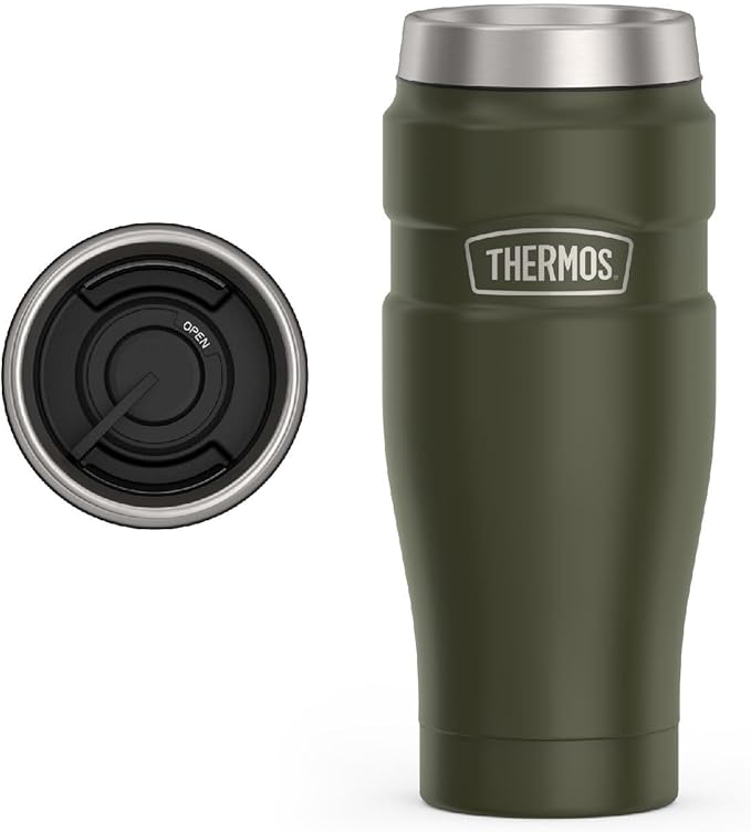 THERMOS Stainless King Vacuum-Insulated Travel Tumbler, 16 Ounce, Army Green