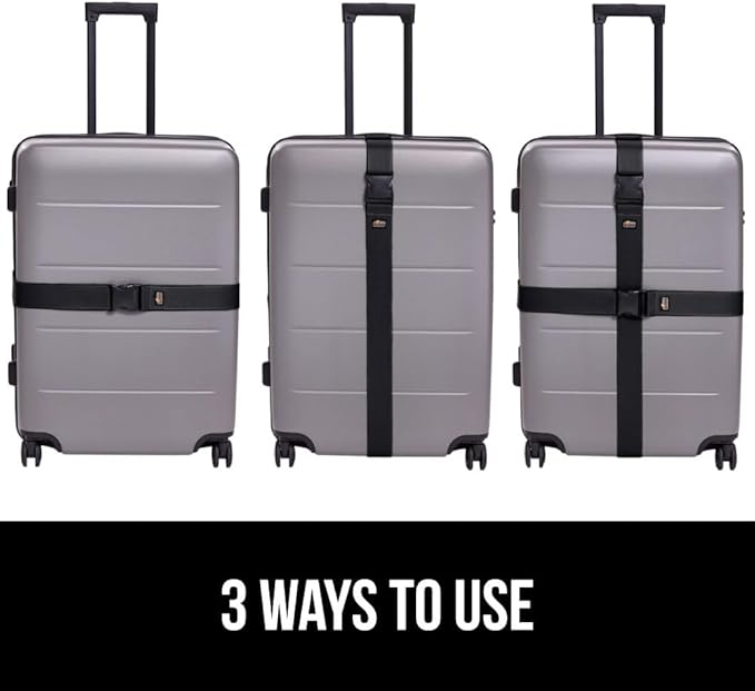 GORILLA GRIP Heavy Duty 8 Pack Adjustable Luggage Straps for Suitcases, Easy to Identify Travel Belt Connector Holds Suitcase Together, Extends Life of Bag, Strap Connects Two Bags, Accessories, Black