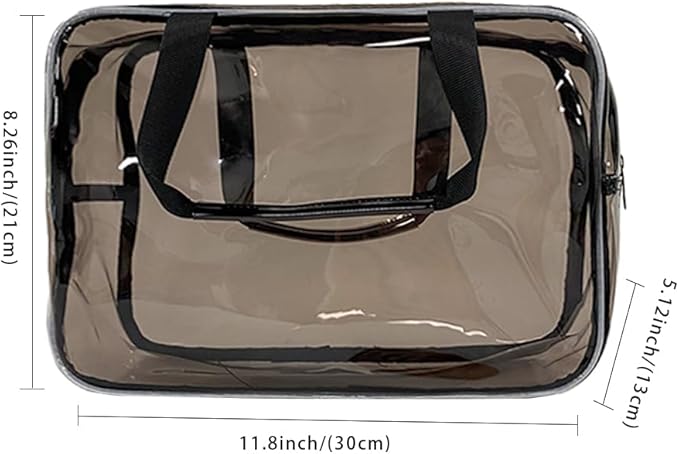 Travel Clear Waterproof PVC Bag, Toiletry Carry Pouch Makeup Artist Bag, Makeup Bags with Zipper Handle Straps, Tote Bag Gray