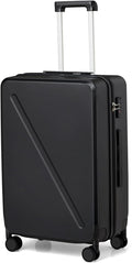 MILADA Checked Luggage 24 Inch Luggage With Spinner Wheels, Travel Luggage Medium Suitcase, Hard Case Luggage Checked Bag TSA Approved For Business And Travel, Black