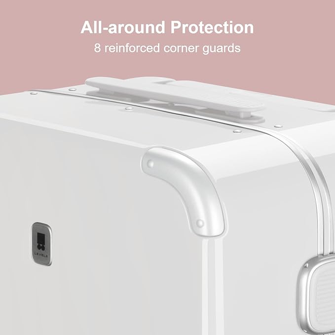 LEVEL8 Zipperless Carry On Luggage Airline Approved with Aluminum Frame, Cute Hardshell Suitcase with Spinner Wheels, Metal Rolling Travel Case with Tsa Locks, 20 Inch, Off White