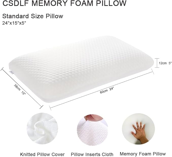Memory Foam Bed Pillows, Pillow for Side and Back Sleeper, Pillow for Neck Pain Relief, Washable Removable Cover, Soft, White (Standard)