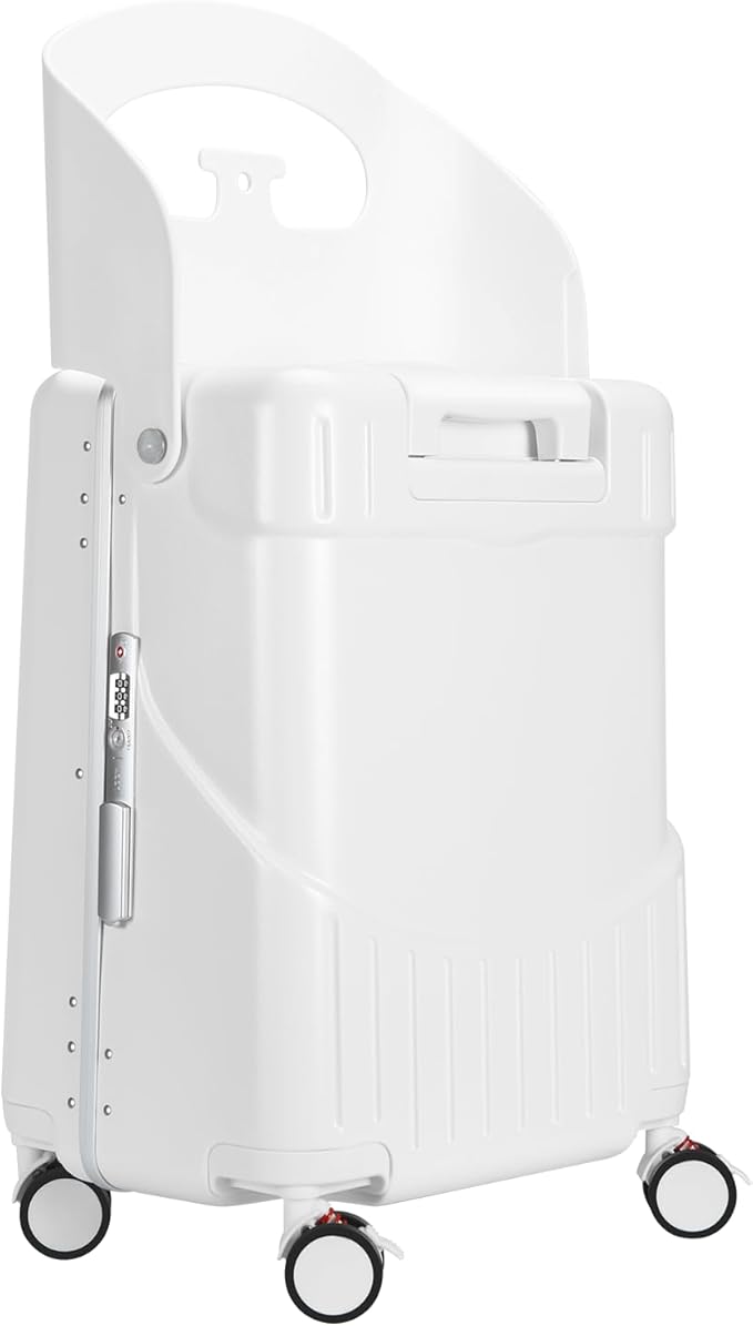 MRPLUM Ride On Luggage with Seat for Kids&Adults with Seat Belt,Hard Shell Lightweight Rolling Spinner Wheels Travel Luggage with TSA Lock,20 inch,White