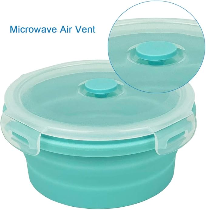 CARTINTS Small Collapsible Bowl Silicone Food Storage Containers Collapsible Camping Bowl for Travel Camping Hiking with Airtight Plastic Lids and 2Pack Silicone Dish Sponges- Blue, 350ml