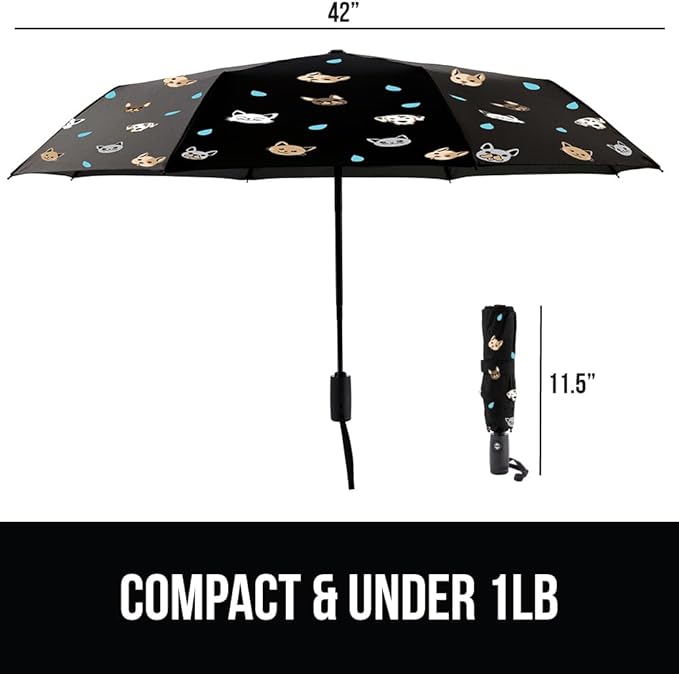GORILLA GRIP Strong Stick Umbrella for Rain, Compact Travel One-Click Automatic Open Close, Lightweight, Portable, US Designed Reinforced Fiberglass Ribs, Wind Resistant, Easy Collapse, Cats Dogs
