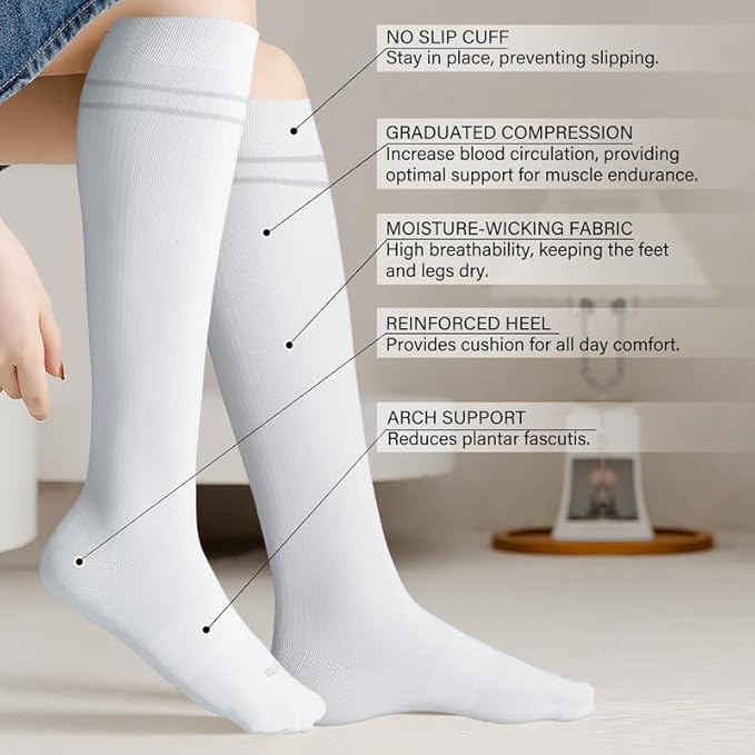 LEVSOX Compression Socks for Pregnant Women 20-30 mmHg Knee High Cute Funny Mens Supports Socks for Nurses, Medical, Travel