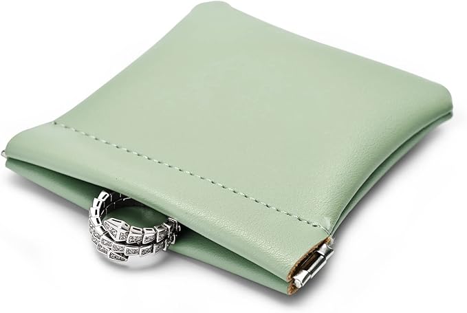 PU Leather Jewelry Travel Bag Leather Jewelry Pouch Christmas,Wedding Party Favor Gift Bag (L, Green)