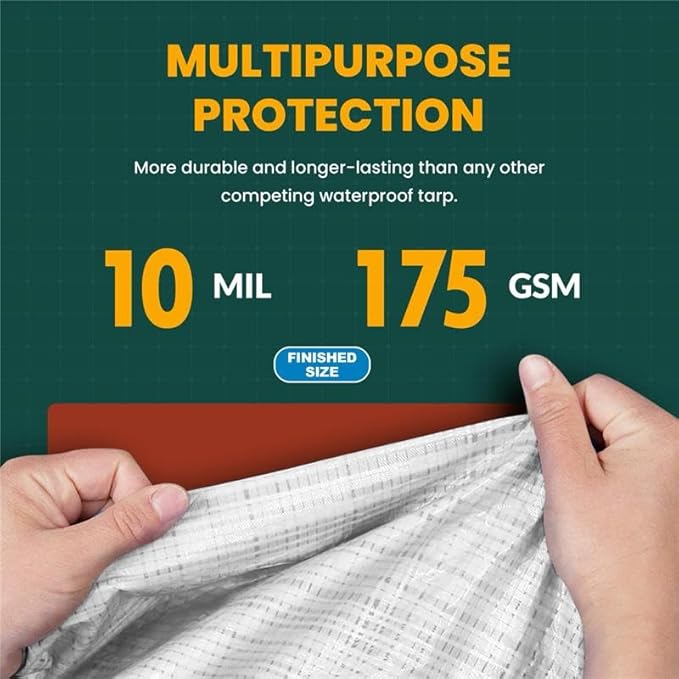 Large Waterproof Tarp - Heavy Duty 10 Mil Thick Poly Tarpaulin Ideal for Canopy Tents, Boats, RV or Pool Covers - Multipurpose Protective Tarps with Grommets for Indoor, Outdoor Use | 12' x 20' 2 Pack