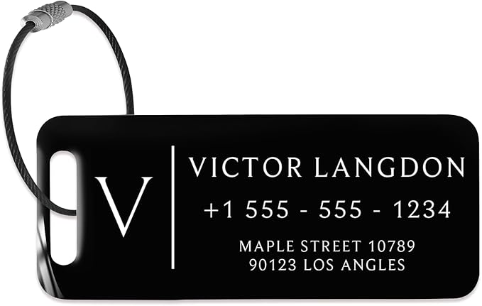 Personalized Luggage Tags for Suitcases - Stainless Steel Custom Luggage Tags for Backpacks & Bags, Sturdy, Waterproof & Heavy Duty (Black / 3" x 1.25")