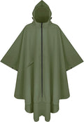 PTEROMY Hooded Rain Poncho for Adult with Pocket and Zipper, Waterproof Lightweight Raincoat for Men and Women