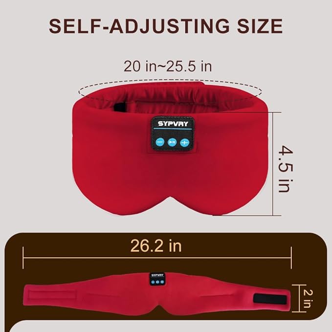 Sleep Mask Bluetooth 5.4 Headphones Soft Wireless Headband Eye Mask Blackout with Microphone (Red)