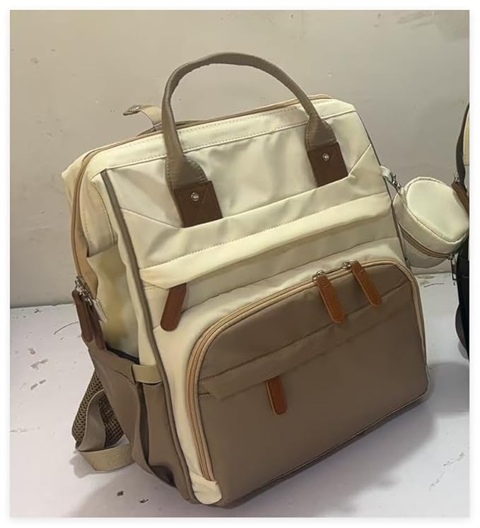 DERJUNSTAR Diaper Bag, Baby Diaper Backpack with Changing Station (Beige/Khaki)