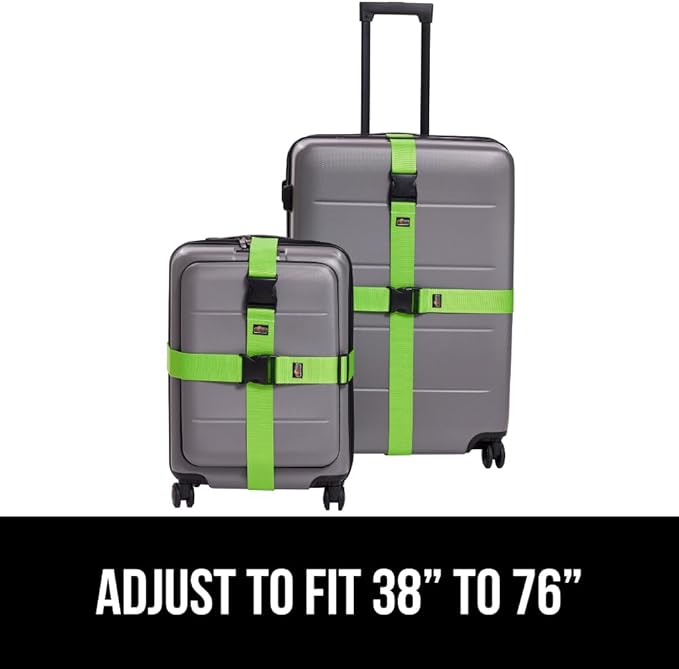 GORILLA GRIP Heavy Duty Adjustable Luggage Straps for Suitcases, Easy to Identify Travel Belt Connector Holds Suitcase Together, Extends Life of Bag, Strap Connects Two Bags, Accessories 2 Pack Green
