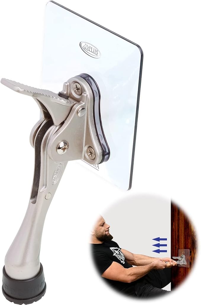 Door Stopper with Adhesive Bracket Stickers, No Drilling or Tools Needed, Available for All Doors, Door Holder, Heavy Door Stop, KickDown Door Stoppers, Bottom of Door by HASHI (Satin Nickel/Bracket)