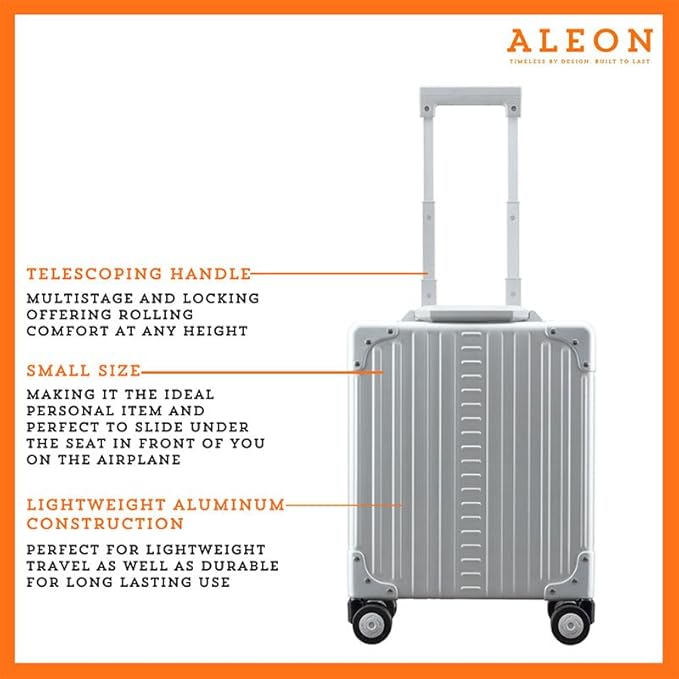 Aleon 16” Aluminum Vertical Underseat Carry-On Luggage - Luxury Business Briefcase with Wheels - Hardshell Suitcase for Airplane Travel (Platinum)