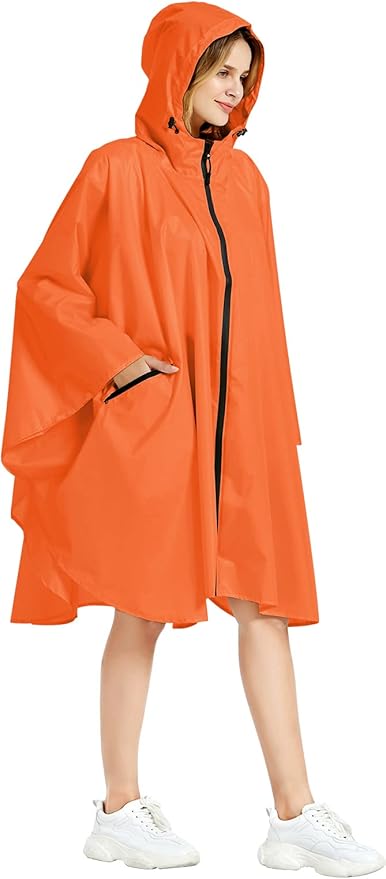 Rain Poncho Jacket Coat Hooded Zipper Style for Women/Men/Adult with Pocket