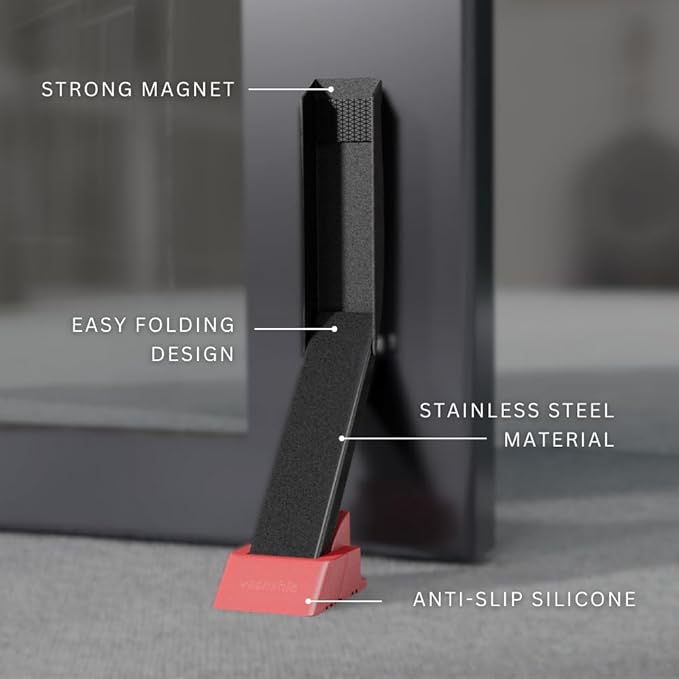 Door Stop, No Drill Door Stopper - Kickdown Doorstop for Home, Glass Doors, & Outdoors, Easy to Install Doors with Self Adhesive Door Stopper, No Screw Flip Down Portable Door Stopper - Black