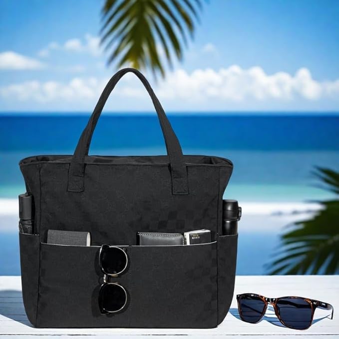 LEDAOU Beach Bag Waterproof Sandproof Women Tote Bag Pool Bag with Zipper for Gym Grocery Travel with Wet Pocket