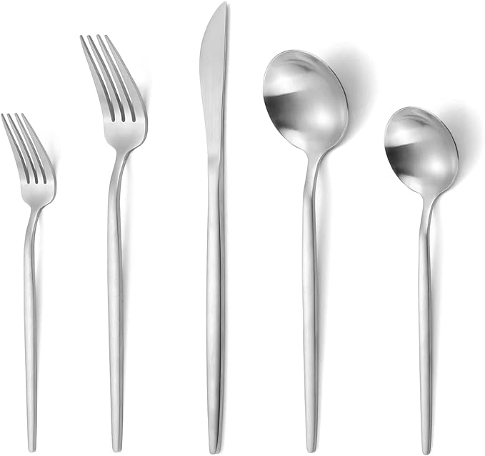 Matte Silverware Set, VANVRO 20-Piece Stainless Steel Flatware Set, Satin Finish tableware Cutlery Set, Service for 4, Home and Restaurant, Dishwasher Safe