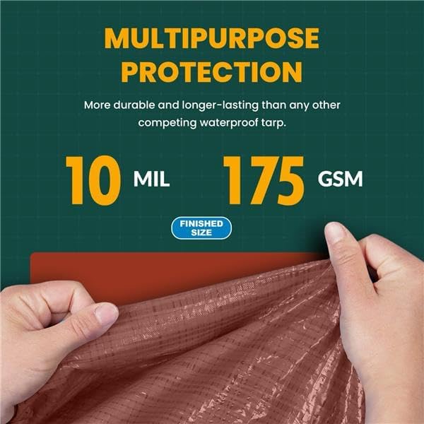 Large Waterproof Tarp - Heavy Duty 10 Mil Thick Poly Tarpaulin Ideal for Canopy Tents, Boats, RV or Pool Covers - Multipurpose Protective Tarps with Grommets for Indoor and Outdoor Use | 16' x 20'