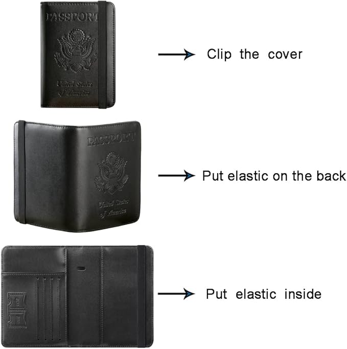 Passport Holder Cover Wallet Travel Essentials RFID Blocking Leather Card Case International Must Haves Travel Accessories for Women Men(113#Black)